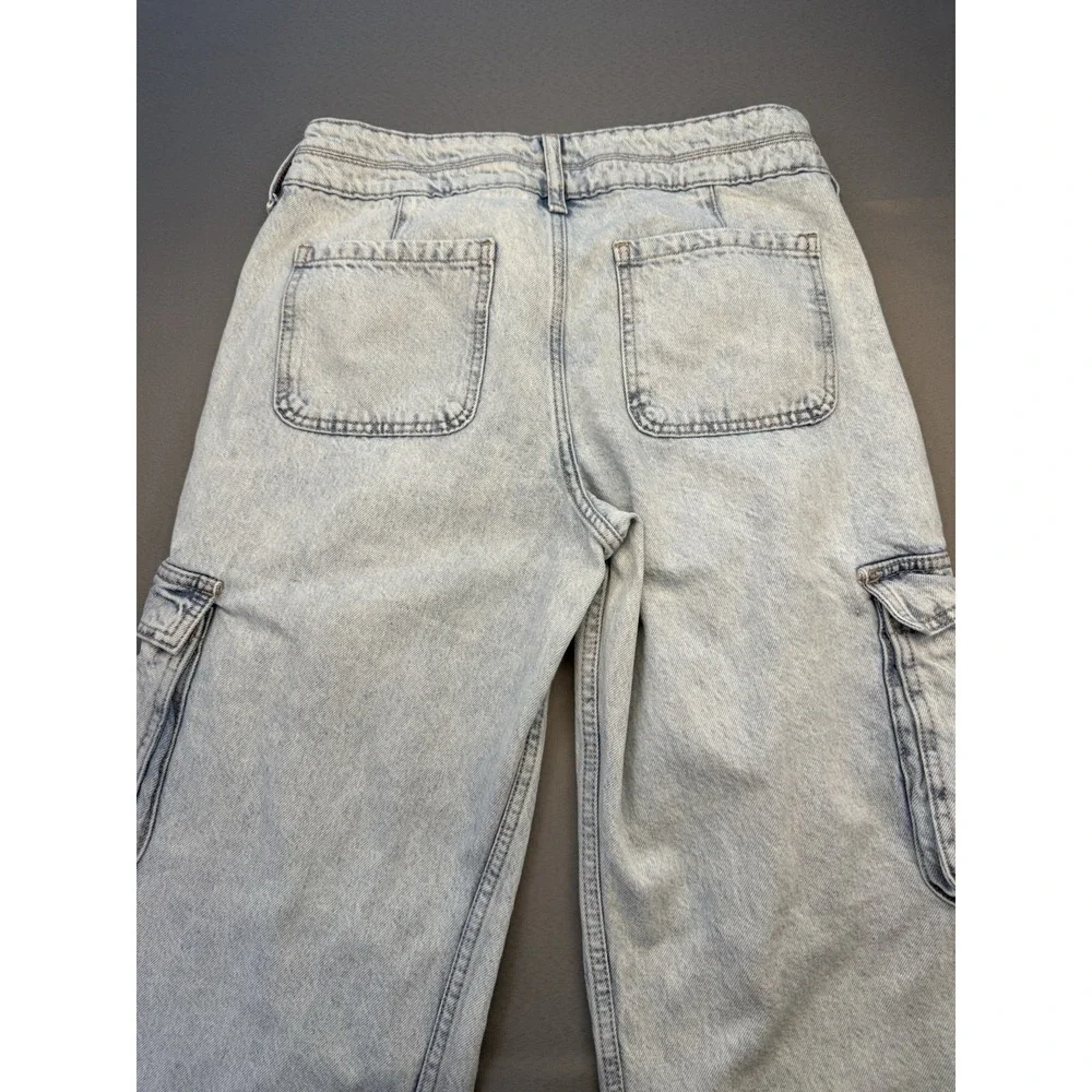 Aeropostale Women's S (2S) Lt.  Wash Blue Denim Baggy Cargo Jeans Wide‎ Leg 90s